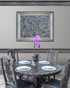 Silver Floral on Black Chair Rail 94 Inch