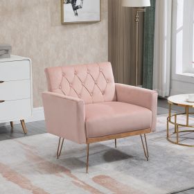 COOLMORE Velvet Armchair Single Sofa Modern Tufted Upholstered Side Reading Chairs with Arm and Gold Metal Leg for Living Room Bedroom (Pink)
