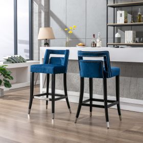 Suede Velvet Barstool with nail heads Living Room Chair2 pcs Set - 30 inch Seater height