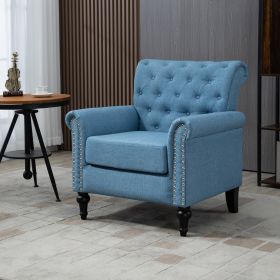 Mid-Century Modern Accent Chair, Linen Armchair w/Tufted Back/Wood Legs, Upholstered Lounge Arm Chair Single Sofa for Living Room Bedroom,Light B