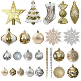 109 CT Gold Christmas Ornaments Set 2022 Decorative Christmas Tree Decorations; Various 25 styles of Xmas Decor with Christmas Balls; Stocks; Sta