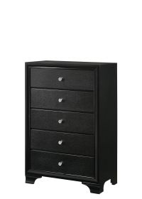 1pc Modern Glam Style Black Finish Glam Five Drawer Chest Pattern Wooden Bedroom Furniture