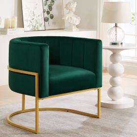 Upholstered Velvet Accent Chair with Golden Metal Stand,Mid-Century Living Room Leisure Chair with Curve Backrest -Jade( Emerald)