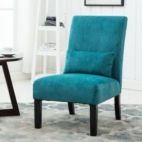 Pisano Contemporary Chenille Fabric Armless Accent Chair with Pillow, Teal Blue