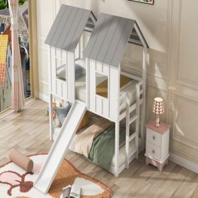 Double Decker Bunk Bed With Slide And Window, White, Prohibited Platform Temu (Color: White)