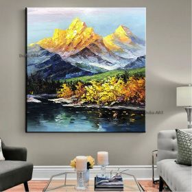 Hand-painted oil painting sitting room hanging painting thick oil jinshan office mural landscape decorative painting living room corridor decorat (size: 150x150cm)