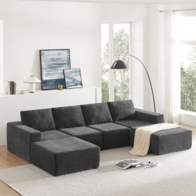 [VIDEO] 110*72" Modular U Shaped Sectional Sofa with Ottomans,Luxury Cloud Chenille Floor Couch with Deep Seat,No Assembly Required (Color: as Pic)