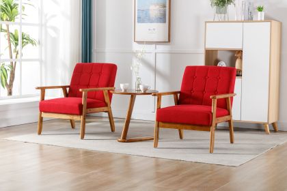 Accent Chairs Set of 2 with Side Table, Mid Century Modern Accent Chair, Wood and Fabric Armchairs Side Chair (Color: as Pic)