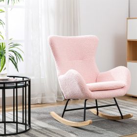 Teddy Fabric Padded Seat Rocking Chair With High Backrest And Armrests (Color: as Pic)