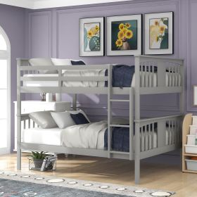 Full over Full Bunk Bed with Ladder for Bedroom;  Guest Room Furniture (Color: Gray)