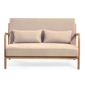 Leisure Chair with Solid Wood Armrest and Feet, Mid-Century Modern Accent Sofa,2 seat (Color: as Pic)