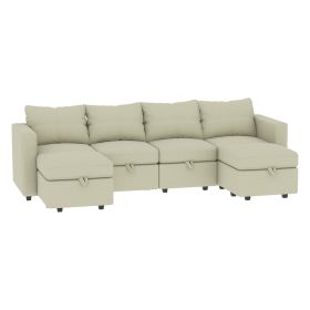 Modular Sectional Sofa with Storage, 109'' L-Shaped Upholstered Couch with Hidden Compartments, Wooden Frame and Polyester Fabric, Space-Saving D (Color: Beige)